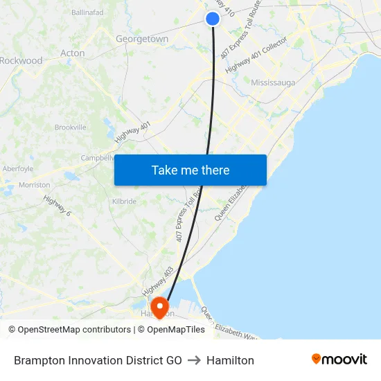 Brampton Innovation District GO to Hamilton map