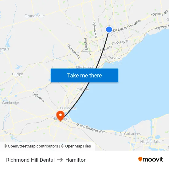 Richmond Hill Dental to Hamilton map