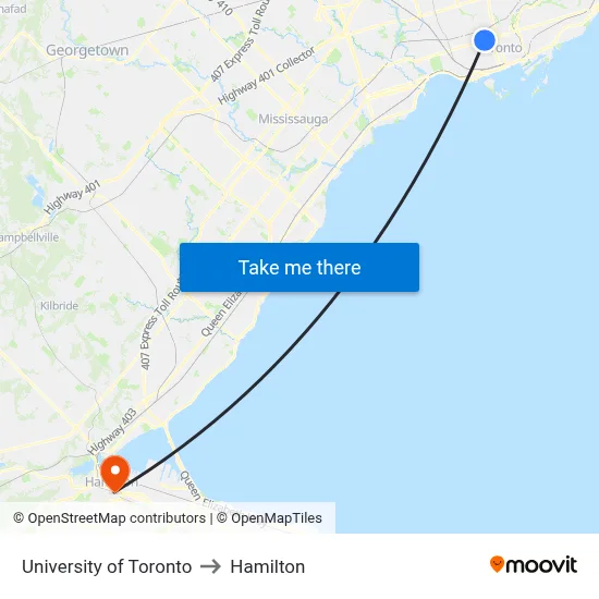University of Toronto to Hamilton map