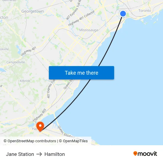 Jane Station to Hamilton map