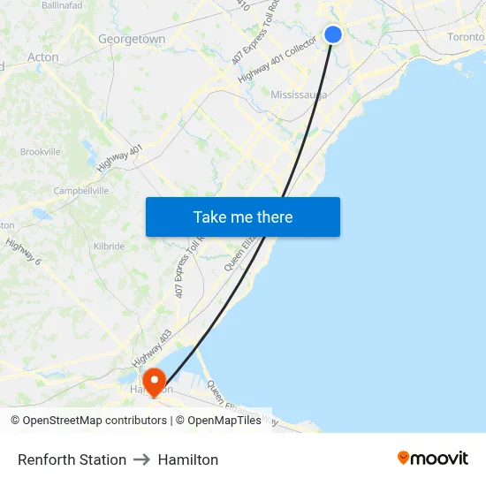 Renforth Station to Hamilton map