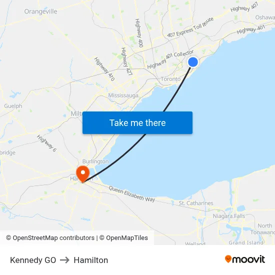 Kennedy GO to Hamilton map