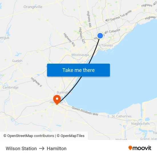 Wilson Station to Hamilton map