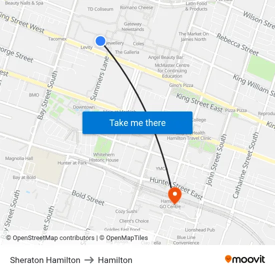 Sheraton Hamilton to Hamilton map