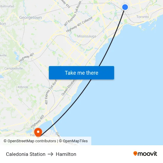 Caledonia Station to Hamilton map