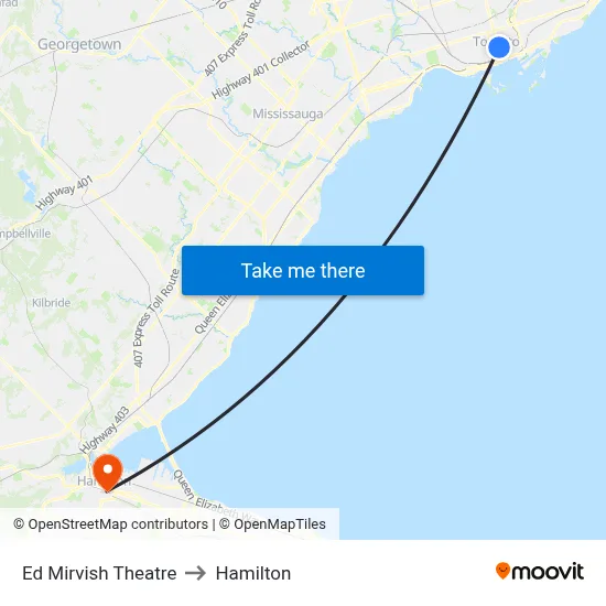 Ed Mirvish Theatre to Hamilton map