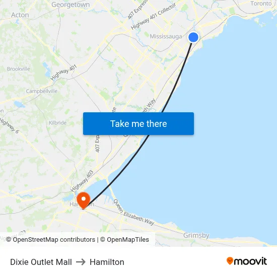 Dixie Outlet Mall to Hamilton map