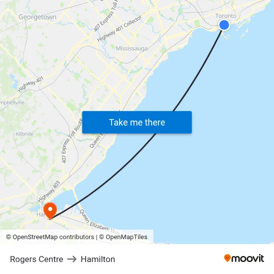 Rogers Centre to Hamilton map