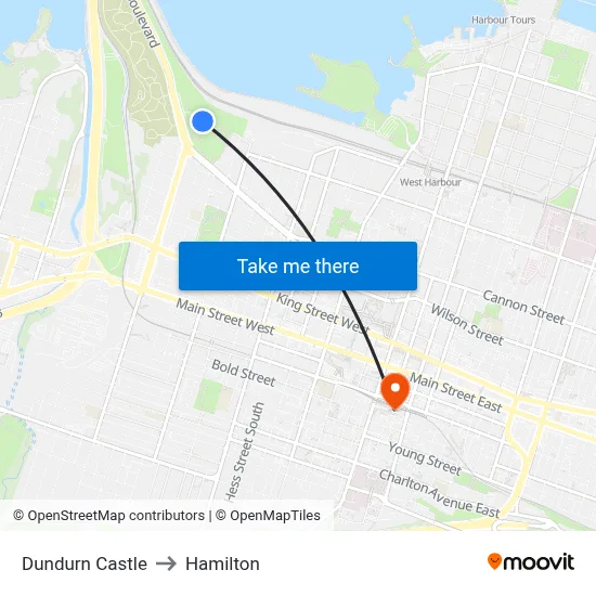Dundurn Castle to Hamilton map