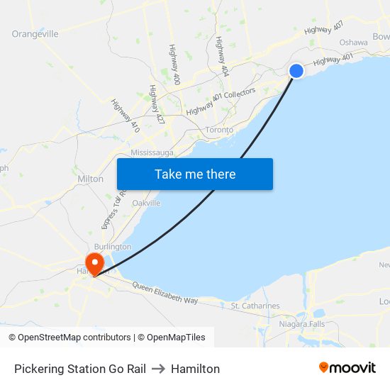 Pickering Station Go Rail to Hamilton map