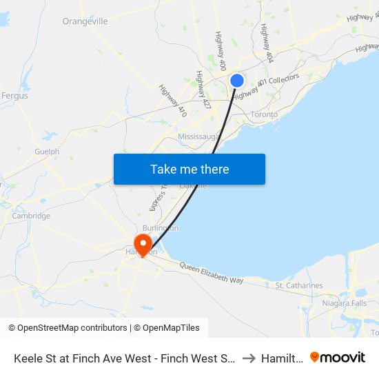 Keele St at Finch Ave West - Finch West Station to Hamilton map