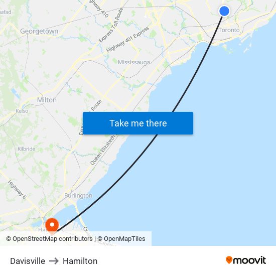 Davisville to Hamilton map