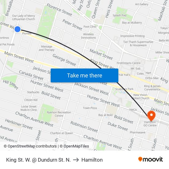 King St. W. @ Dundurn St. N. to Hamilton map