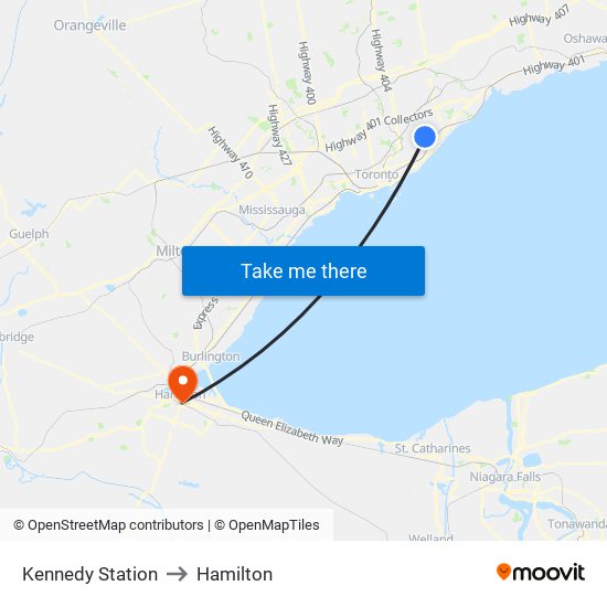 Kennedy Station to Hamilton map
