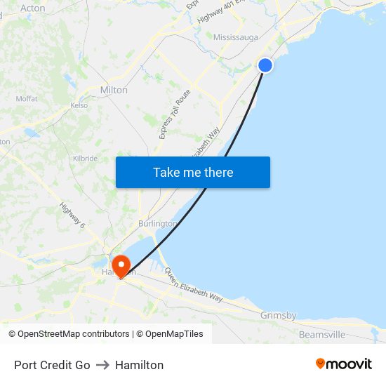 Port Credit Go to Hamilton map