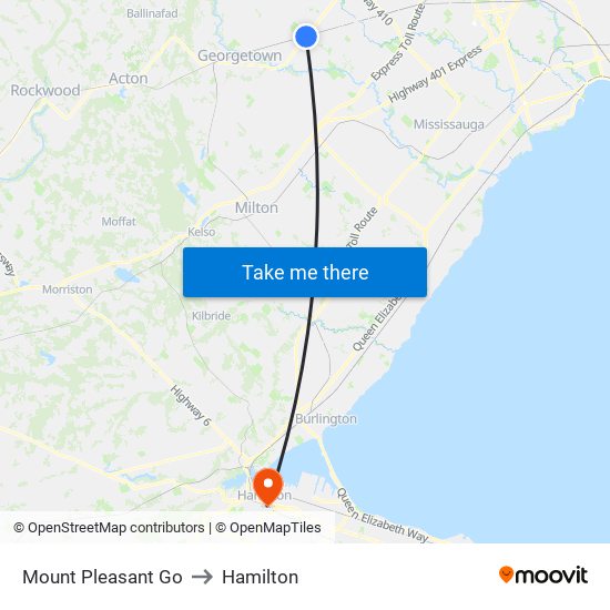Mount Pleasant Go to Hamilton map