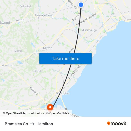 Bramalea Go to Hamilton map