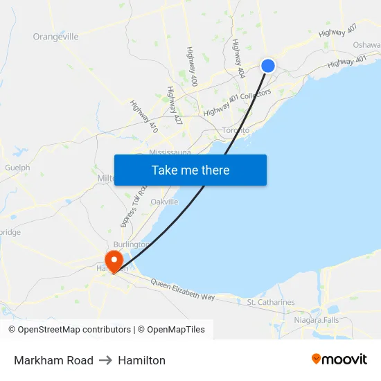 Markham Road to Hamilton map
