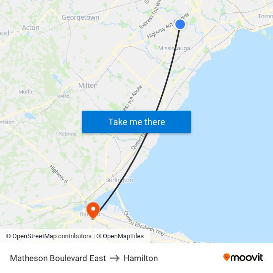 Matheson Boulevard East to Hamilton map