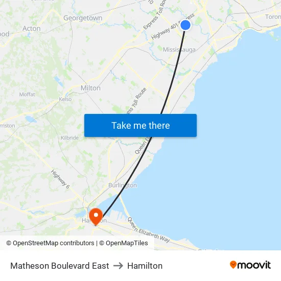 Matheson Boulevard East to Hamilton map