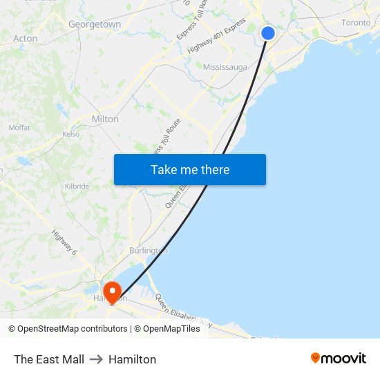 The East Mall to Hamilton map