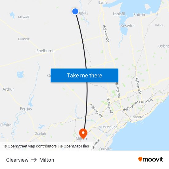Clearview to Milton map