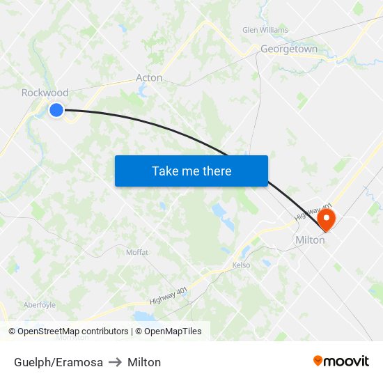 Guelph/Eramosa to Milton map