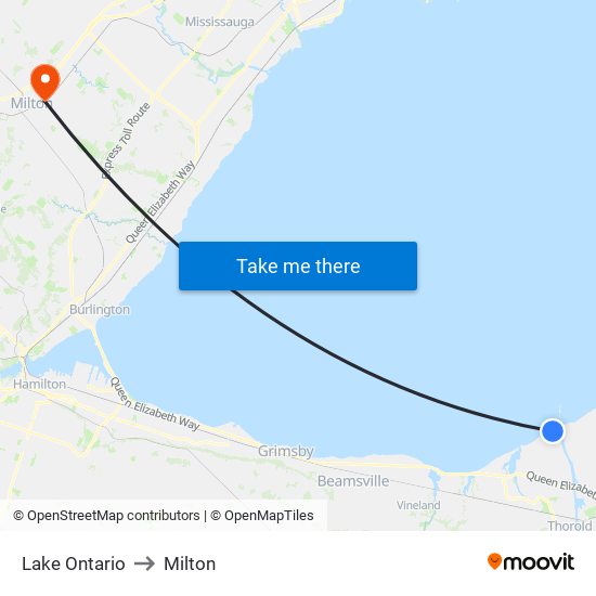 Lake Ontario to Milton map