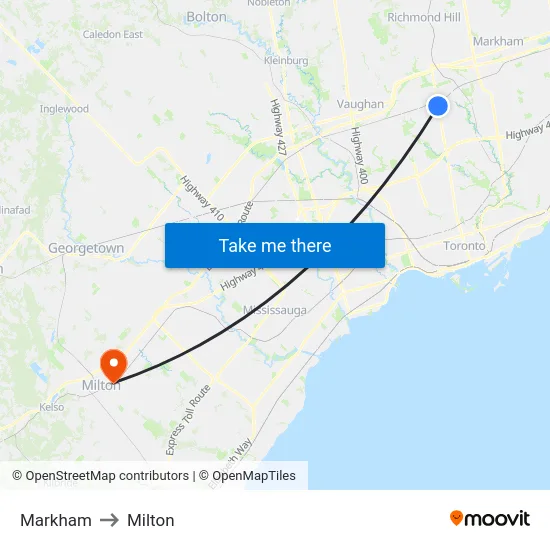 Markham to Milton map