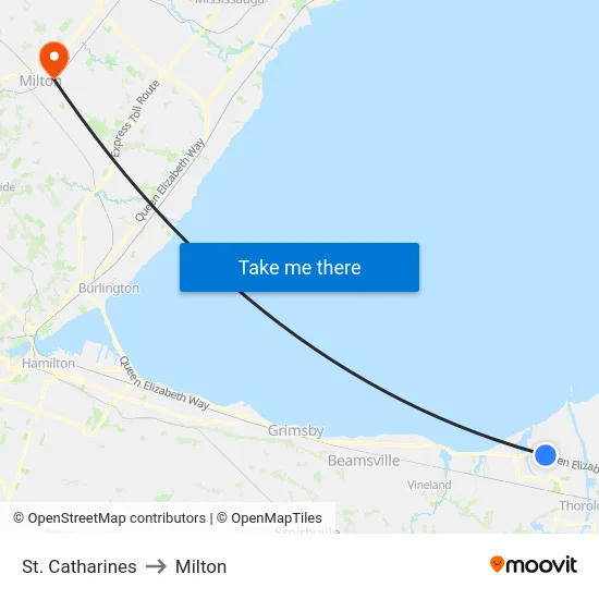 St. Catharines to Milton map