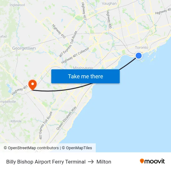 Billy Bishop Airport Ferry Terminal to Milton map