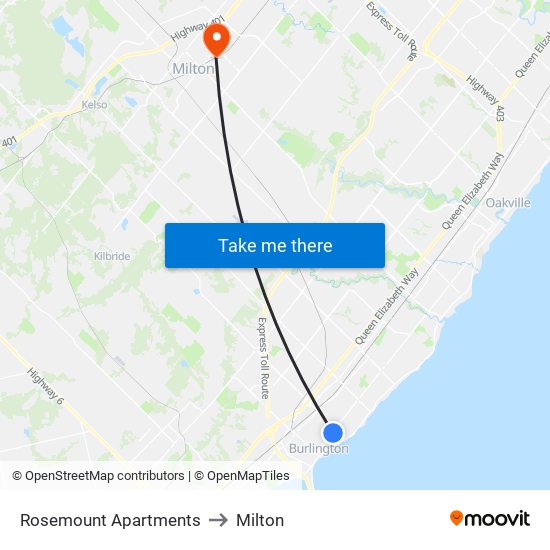 Rosemount Apartments to Milton map