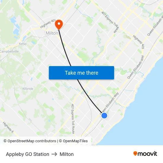 Appleby GO Station to Milton map