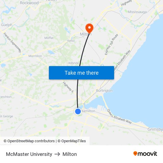 McMaster University to Milton map