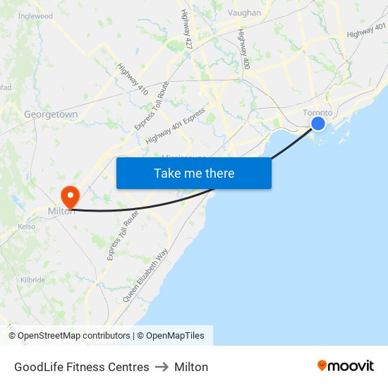 GoodLife Fitness Centres to Milton map