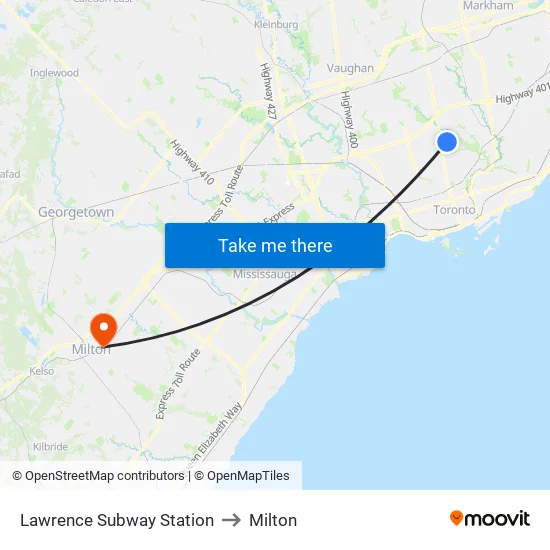Lawrence Subway Station to Milton map
