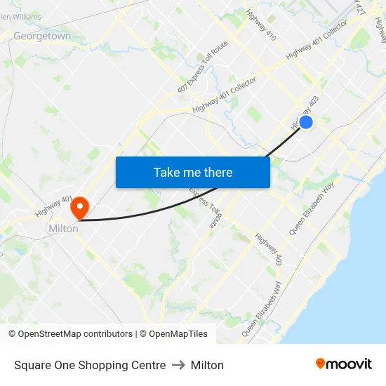 Square One Shopping Centre to Milton map