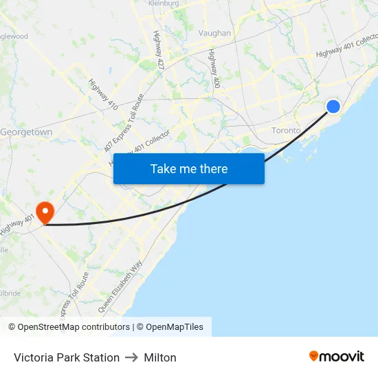 Victoria Park Station to Milton map