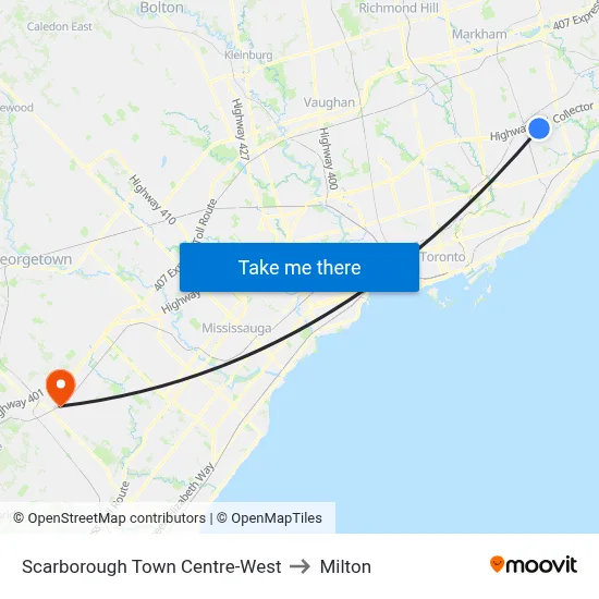 Scarborough Town Centre-West to Milton map