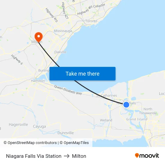 Niagara Falls Via Station to Milton map