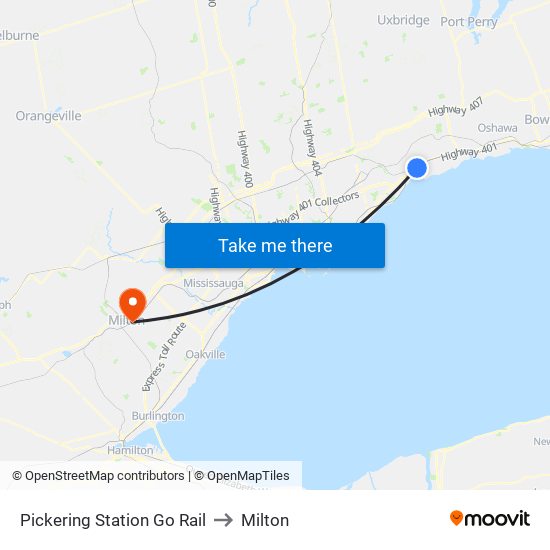 Pickering Station Go Rail to Milton map