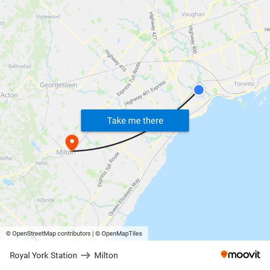 Royal York Station to Milton map