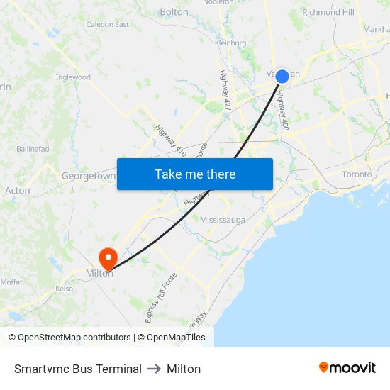 Smartvmc Bus Terminal to Milton map