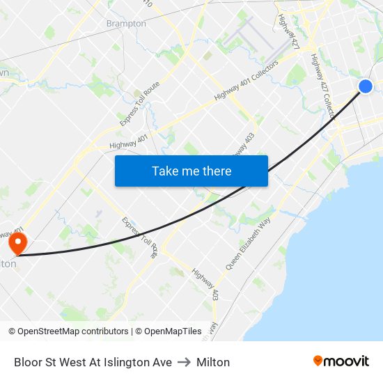 Bloor St West At Islington Ave to Milton map