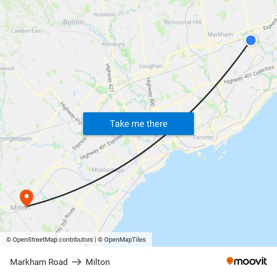 Markham Road to Milton map