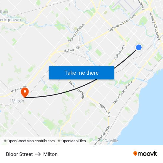 Bloor Street to Milton map