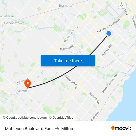 Matheson Boulevard East to Milton map