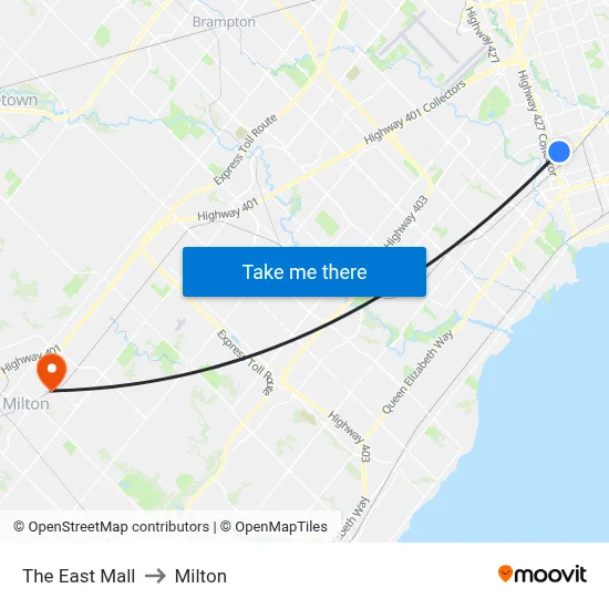 The East Mall to Milton map