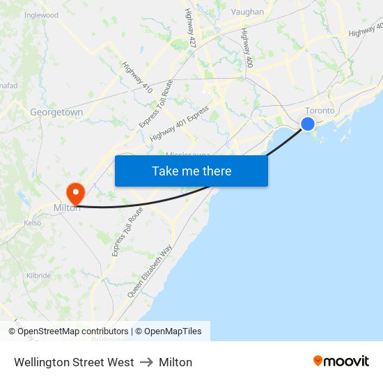 Wellington Street West to Milton map