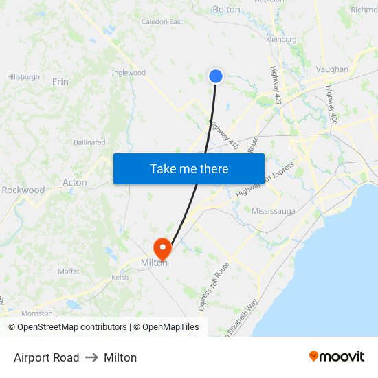 Airport Road to Milton map